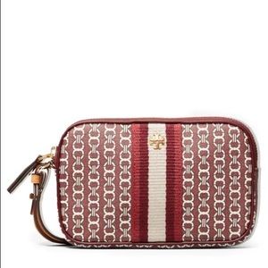 Tory Burch Gemini Link Royal Burgundy Canvas Wristlet